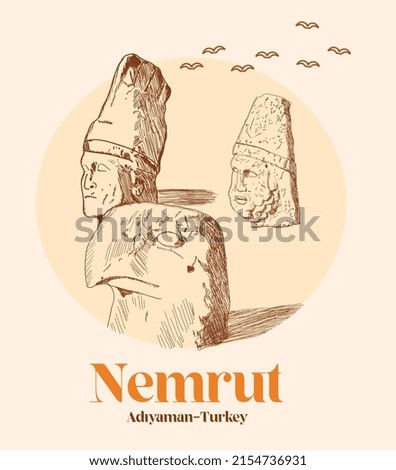 nemrut mountain hand drawing vector illustration 