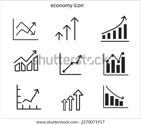 Economy icons. Graphic, statistics, charts about economy or currencies. Vector illustration icon set