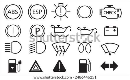 Veichle dashboard lights, car fault lights, veichle dashboard light icon set vector