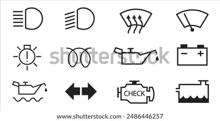 Veichle dashboard lights, car fault lights, veichle dashboard light icon set vector