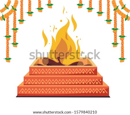 havan, hindu religion spiritual fire vector illustration