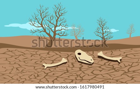 drought condition cracked land with dry trees vector illustration