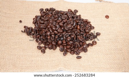 Coffee beans framing a burlap bag
