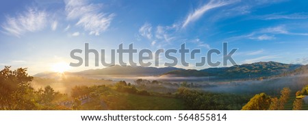 Similar – Image, Stock Photo Mountain panorama in morning light
