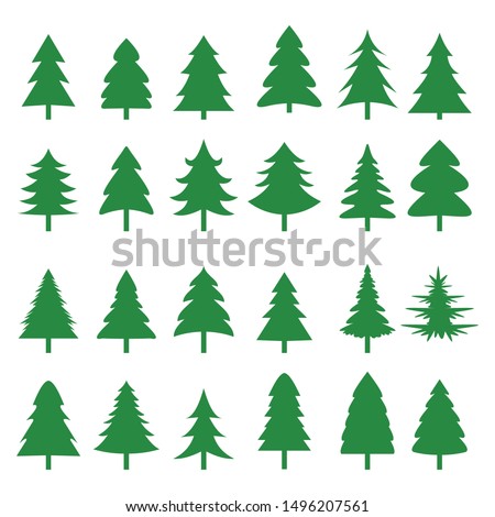 Set of different fir trees. Christmas collection. Vector illustration. Tree Merry Christmas Icon Isolated Vector Stock foto © 