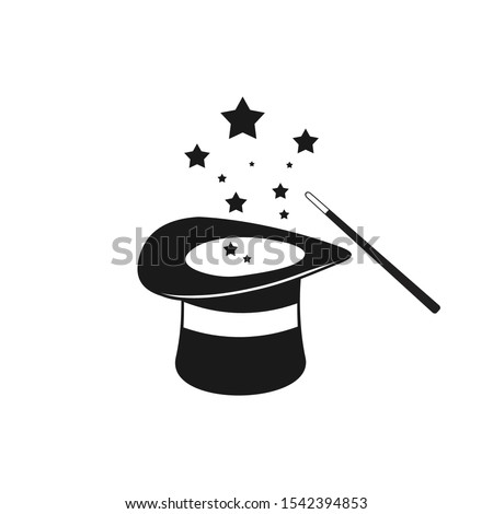 magic hat with wand vector icon, magic hat icon in trendy flat style