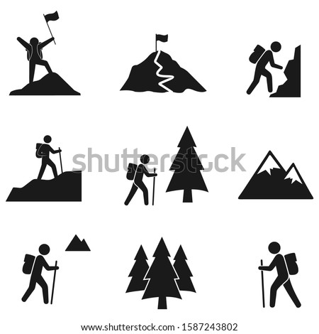 Hiking icon set, illustration isolated vector sign symbol