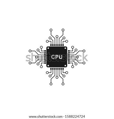 Microchip line icon. CPU, Central processing unit, computer processor, chip symbol in circle. vector Illustration