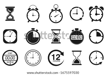 Time and clock icon set. isolated on white, vector Illustration