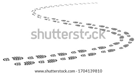 Step footprints paths, footstep prints and shoe steps going in perspective. shoe tread footprints vector illustration isolated on white background
