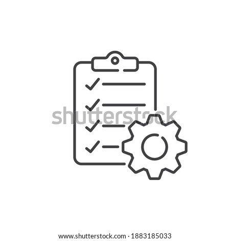 Clipboard with gear icon in line style., Technical support check list isolated on white background, Management business concept, vector illustration