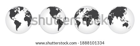 Earth globe icon set. earth hemispheres with different continents. world map vector isolated on white background.