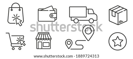 click shopping and collect order, icon, delivery services steps, receive order in pick up point, e-commerce business concept - editable stroke vector illustration