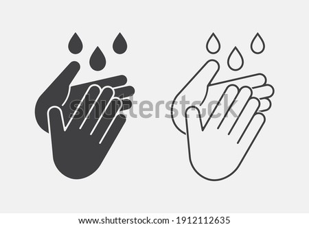 Hand wash icon in flat and line style, Clean hands symbol, icon for websites and print