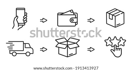 click and collect order, icon, delivery truck, delivery services steps, receive order in pick up point, e-commerce business concept, vector illustration Stock foto © 