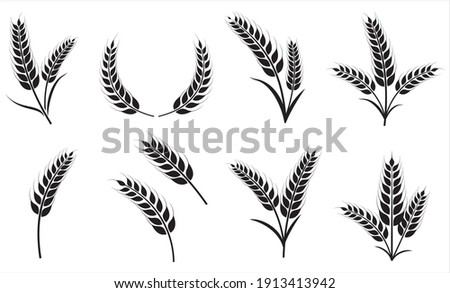 Agriculture wheat icon set, Organic wheat, bread agriculture and natural eat, rice isolated on white background, vector illustration