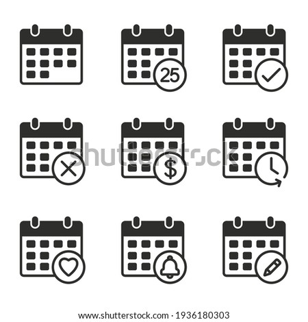 Calendar Icon set, collection of calendar symbols contain payday, Time management, Meeting Deadlines and more, Vector illustration