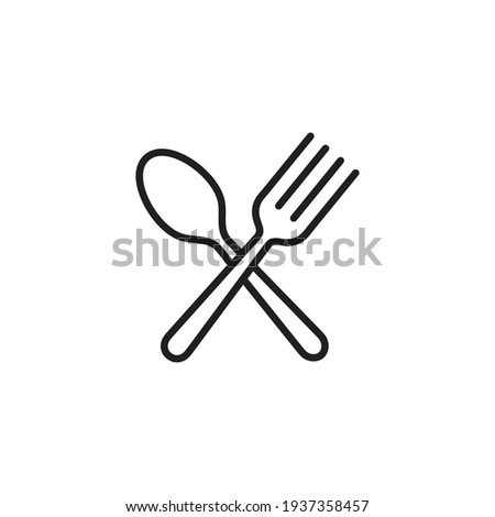 Spoon and fork icon in line style, restaurant business concept, vector illustration