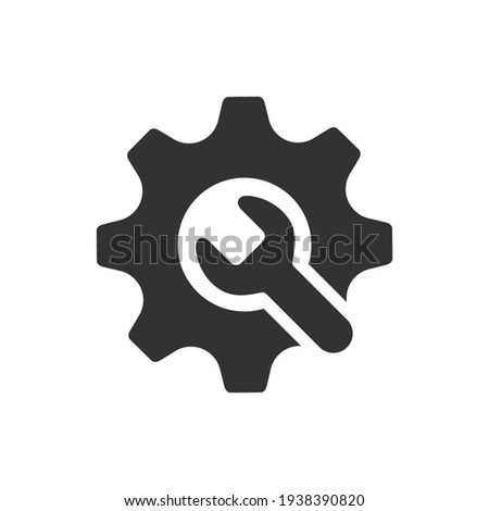 wrench with gear icon, Service tool symbol, setting sign, isolated on white background, vector illustration