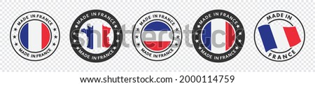 set of made in the france labels, made in the france logo, france flag , france product emblem, Vector illustration