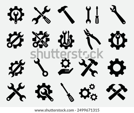 Tools and Service icons set. Containing wrench, hummer, screwdriver, maintenance, installation, technical. setting symbol, repair, service sign, Vector illustration