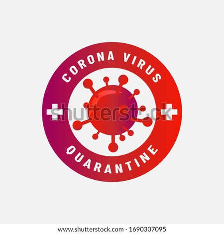 Logo coronavirus quaratine on red