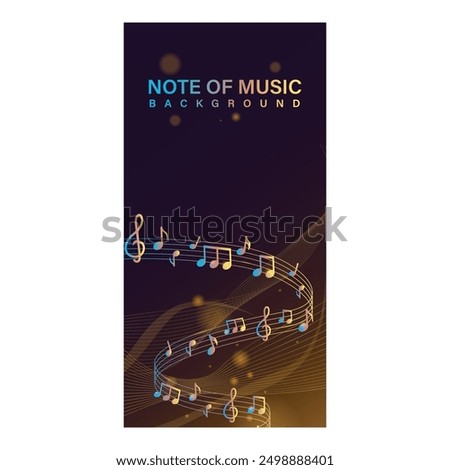 Colorful music notes with bokeh vertical banner design isolated