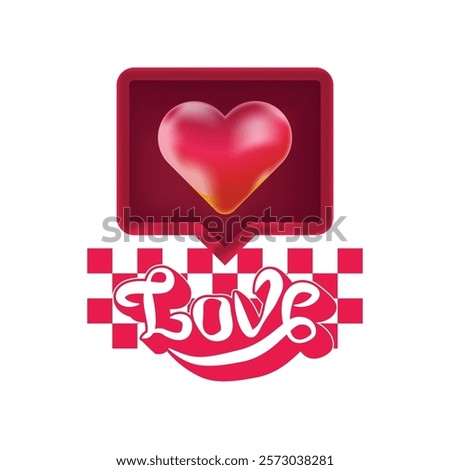 Hand drawn love typography with 3d love icon design vector