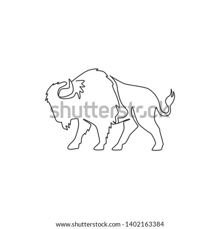 Single continuous line drawing of elegance american bison for multinational company logo identity. Luxury bull mascot concept for matador show. Trendy one line draw vector graphic design illustration