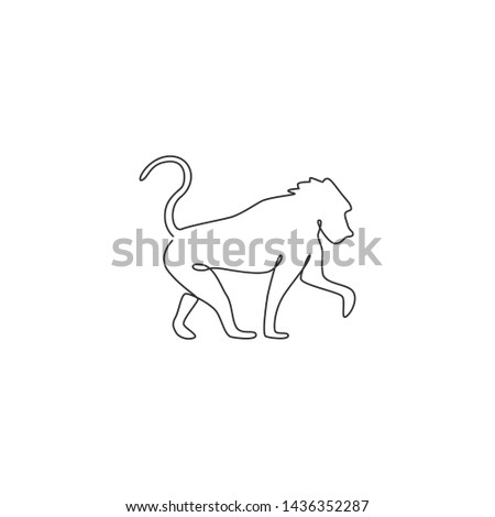 One single line drawing of baboon for company business logo identity. Primate animal mascot concept for corporate icon. Trendy continuous line draw design graphic vector illustration