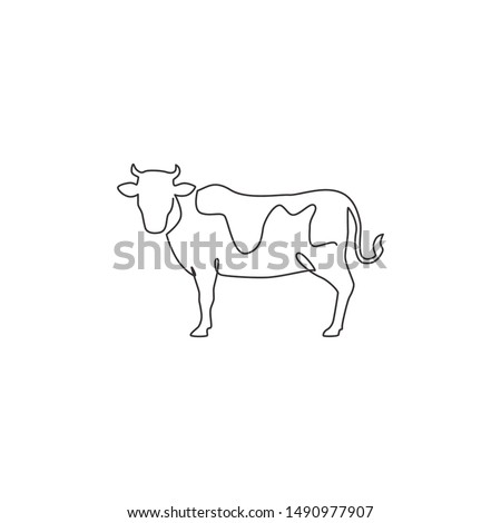 One single line drawing of fat cow for husbandry logo identity. Mammal animal mascot concept for livestock icon. Continuous line draw design vector illustration graphic