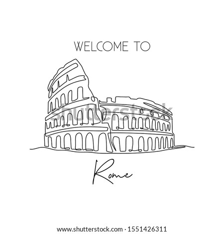 Single continuous line drawing Colosseum amphitheater. Iconic landmark place in Rome, Italy. World travel home decor wall art poster print concept. Modern one line draw design vector illustration