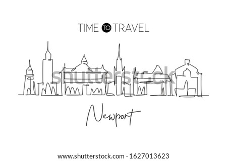 Single continuous line drawing of Newport city skyline, Wales. Famous city scraper and landscape in the world. World travel concept art. Editable stroke modern one line draw design vector illustration