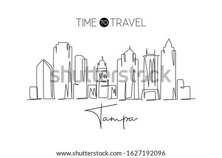 One continuous line drawing Tampa city skyline, United States. Beautiful landmark. World landscape tourism travel vacation poster. Editable stylish stroke single line draw design vector illustration