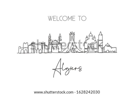 One continuous line drawing of Algiers city skyline, Algeria. Beautiful landmark postcard. World landscape tourism travel vacation. Editable stylish stroke single line draw design vector illustration