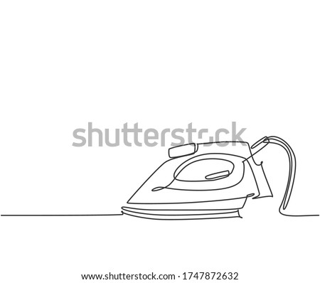 Single continuous line drawing of electric cloth ironing household utensil. Electronic home appliance concept. Modern one line draw design graphic vector illustration