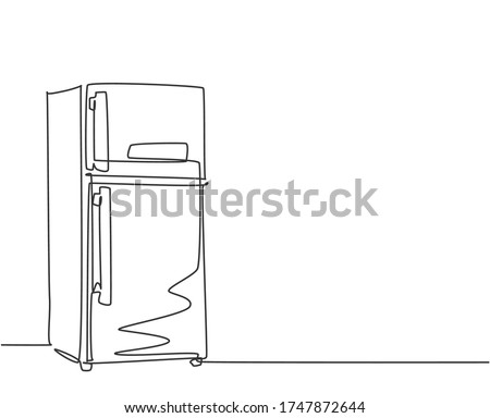 One single line drawing of luxury two door refrigerator home appliance. Electricity kitchenware tools concept. Dynamic continuous line graphic draw design illustration