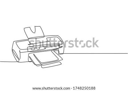 One single line drawing of digital printer for company business printing needs. Electricity small home office tools concept. Dynamic continuous line graphic draw vector design illustration