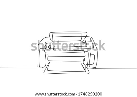 One continuous line drawing of digital inkjet printer for company printing needs. Electricity small office equipment tools concept. Trendy single line draw design vector graphic illustration