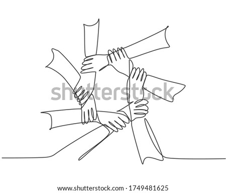 One line drawing of hand gesture making circle ring network. Continuous line drawing of teamwork design style. Business concept vector illustration