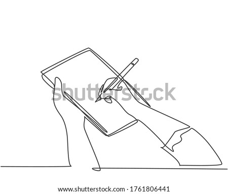 Single continuous line drawing of hand gesture fast writing on paper at clipboard. Business to do list write on notebook concept. One line draw design vector illustration