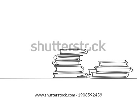 Books stack. Single continuous line pile of books on desk library graphic icon. Simple one line doodle for education concept. Paper isolated vector illustration minimalist design on white background