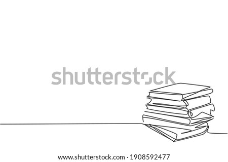 Single one line drawing of books stack. Pile of books icon silhouette for education concept. Infographics, school presentation isolated on white background. Design vector draw graphic illustration