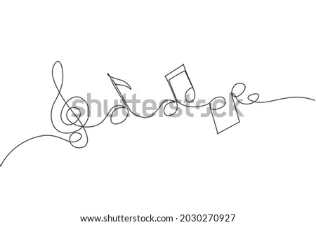 Continuous one line drawing abstract music note background, notes vector illustration. Outline sketch of sound. Scribble hand drawn doodle sketch minimalism style. Single line draw design graphic