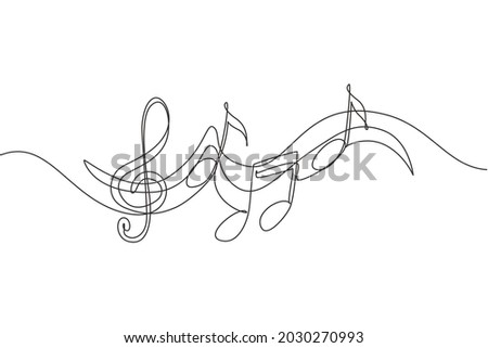 Single continuous line drawing music symbols. music note. Musical symbol in one linear minimalist style. Trendy abstract wave melody. Vector outline sketch of sound. One line draw graphic design