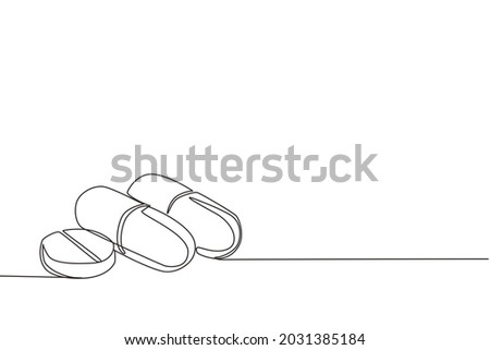 Single one line drawing set of pills and capsules isometric icon. painkillers, antibiotics, vitamins and aspirin. Medical pills icon. Modern continuous line draw design graphic vector illustration
