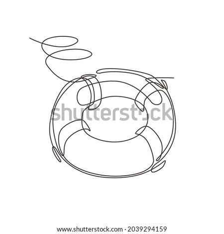 Single continuous line drawing lifebuoys, rescue belts, inflatable rubber ring with rope for help and safety of life drowning. Rescue ring for quick help. One line draw design vector illustration