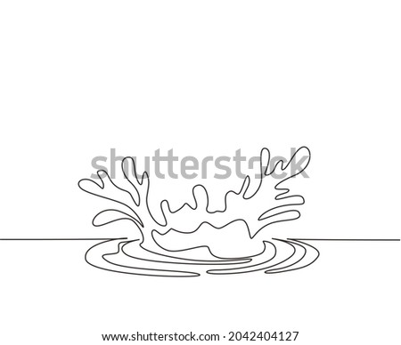 Single continuous line drawing closeup of fresh and clear splash of water isolated on white background. Water splash refreshing shape concept. Dynamic one line draw graphic design vector illustration 商業照片 © 