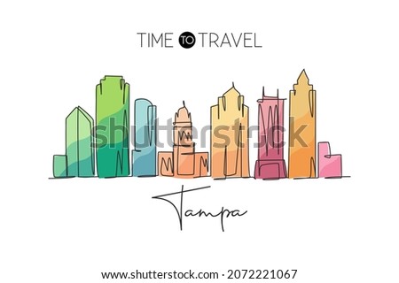 One continuous line drawing Tampa city skyline, United States. Beautiful landmark. World landscape tourism travel vacation poster. Editable stylish stroke single line draw design vector illustration