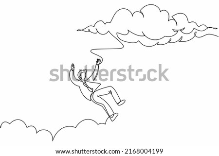 Single one line drawing businessman falling from sky. Failure and defeat. Financial crisis. Person loses business and job. Employee dismissal at work. Continuous line draw design vector illustration